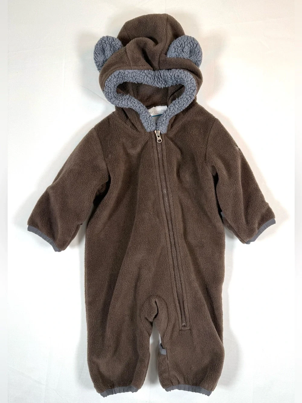COLUMBIA Baby Fleece Bunting Bear Pram Suit 0–3m Hooded One Piece Cozy Outdoor